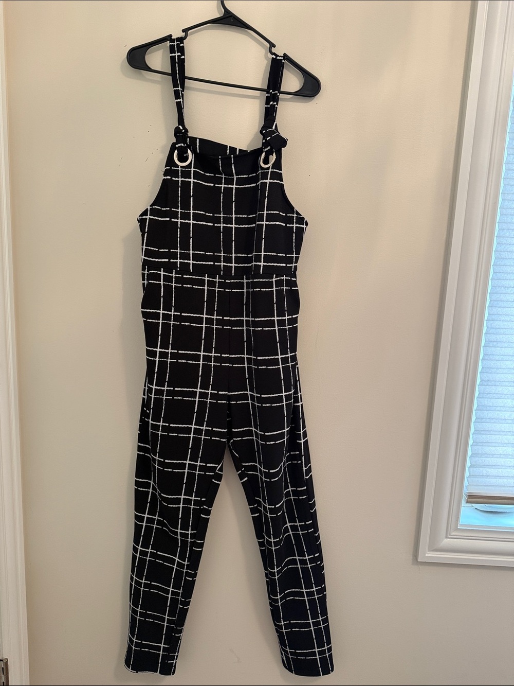 SHEIN Black Windowpane Strap Jumpsuit